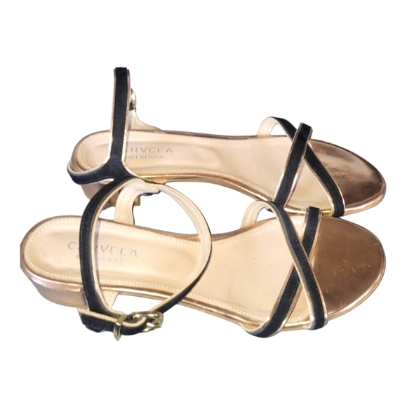 Carvela Kurt Geiger Black and Bronze Rose Gold Ankle Buckle Sandals 38 - Picture 2 of 8